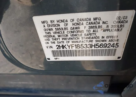 2003 Honda Pilot Ex-L из США, поврежденный, VIN 2HKYF18533H569245